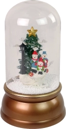 Glazen kerstdecoratie met sneeuw en sneeuwmannetjes, goud