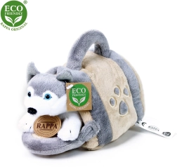 Pluchen husky met draagbare hondenhok 13 cm eco-friendly