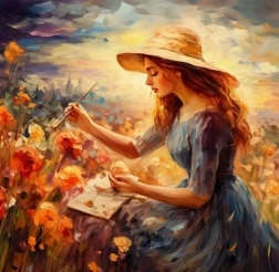 Diamanten mozaïek - vrouw met hoed