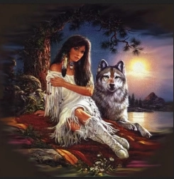 Diamantschilderen Indiaanse vrouw met wolf 30 × 40 cm