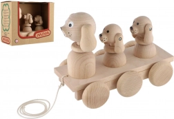 Houten trekfiguur drie honden 22 cm