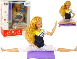Beweegbare yogapop met lang blond haar en mat