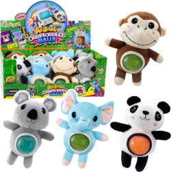 Pluchen handpop-knuffel om in te knijpen met waterparels 17 cm, mix van dieren