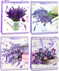 Papieren cadeauzak met lavendelmotief 32 x 26 x 12 cm
