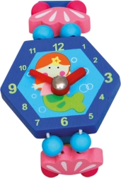Houten kinderhorloge met fee, blauw 8 cm