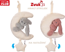 Pluche maantje met konijntje met opwindbaar muziekdoosje 35 cm