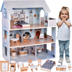 Houten poppenhuis met 3 verdiepingen en meubilair