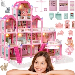 Woopie houten poppenhuis villa met accessoires en pop, met verlichting, 296 onderdelen