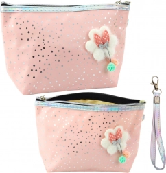 Poederroze etui/cosmetictasje met strik en glitter