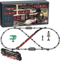 Elektrische treinbaan – stoomlocomotief met geluid, licht en rook op batterijen