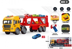 Vrachtwagen-bergingsvoertuig met transporter en 5 autootjes