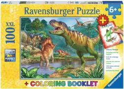 Puzzel prehistorische wereld van dinosaurussen XXL 100 stukjes + kleurboek RAVENSBURGER