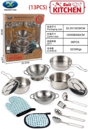 Kinder metalen keukenset 13 delen met accessoires