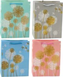 Cadeautas met paardenbloemenmotief en gouden accenten 23 x 18 x 10,5 cm