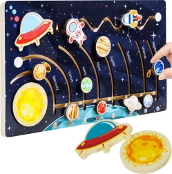 Kruzzel houten Montessori-puzzel zonnestelsel – labyrint met planeten en raket