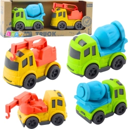 Bouwset van bio-plastic autootjes – betonmolen en takelwagen met haak