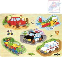 Woody houten geluids-puzzel vervoermiddelen 5 stukjes