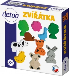 Set houten diertjes in een doosje