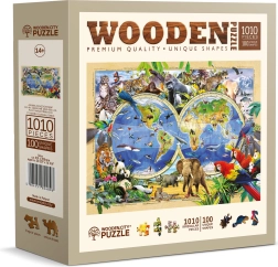 Houten puzzel wereldkaart met dieren 1010 stukjes WOODEN CITY