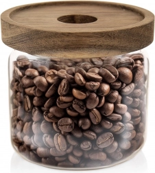 Glazen voorraadpot voor droge etenswaren met houten deksel en afdichting 500 ml