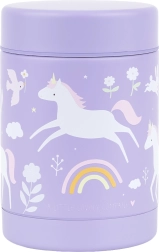 Geïsoleerde roestvrijstalen voedselcontainer van A Little Lovely Company met eenhoorns en regenboog