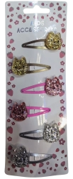 Pink set glitter haarspeldjes met katjes, 6 stuks