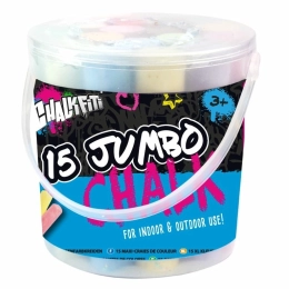 Jumbo krijtjes in emmer, 15 kleuren