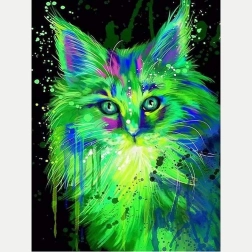 Diamant schilderen fluorescerende kat 30x40 cm