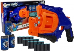 Schuimkogelpistool met draaiend magazijn blauw-oranje