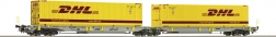 Roco scharnierende containerwagon Sdggmrs/T2000 AAE met DHL-containers, H0