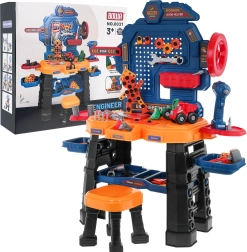 Kinderwerkbank 3+ met interactieve accuboor, krukje en 181 onderdelen