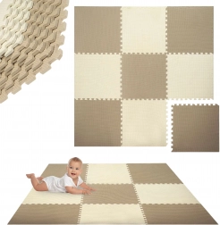 Schuimmat HUMBI 180 × 180 cm – waterdicht puzzelkleed van EVA-schuim, crème en beige, 9 delen