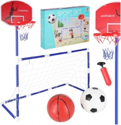 Voetbaldoel en basketbalring 2-in-1 met twee ballen en pomp