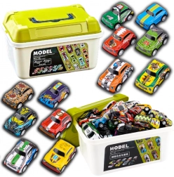 Set metalen autootjes in koffertje, kleurrijke collectie 30 stuks