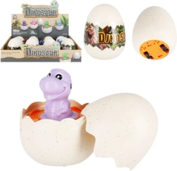 Dinosaurus in een ei op wieltjes