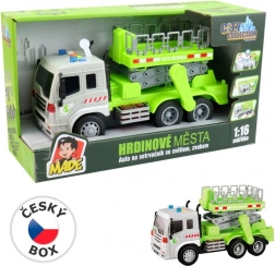 MaDe Auto met platform op traagheidsaandrijving met licht en geluid