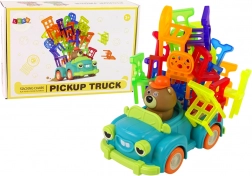 Behendigheidsspel vallende stoelen met rijdend autootje