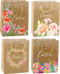 Cadeautas met opschrift Love en bloemen 23 x 18 x 10,5 cm