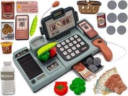 Educatieve kinderkassa voor winkeltje spelen met microfoon, weegschaal, mandje en accessoires