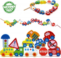 Woopie Green houten rijgkralen voertuigen 13 stuks