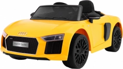 Interactieve kinderauto Audi R8 Spyder geel met afstandsbediening en LED-verlichting