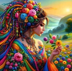 Diamond painting – meisje in een zee van kleuren 30 × 40 cm