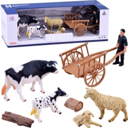 Set boerderijfiguren – handbeschilderde dieren en boer met accessoires – B