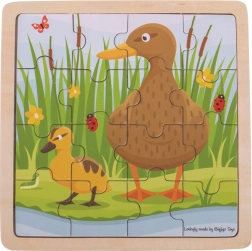 Houten framepuzzel BIGJIGS TOYS eend met eendje – 16 stukjes