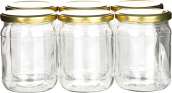 Set van 6 inmaakpotten 520 ml met gouden schroefdeksels fi 82