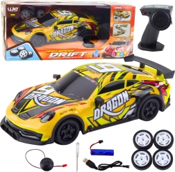 RC sportauto met verlichte carrosserie en driftwielen – geel