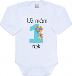 Babybody met print New Baby Ik ben al 1 jaar, blauw, maat 86