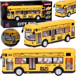 Gele stadsbus met licht, geluid en openende deuren