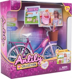 Roze fiets voor poppen met mandje en accessoires