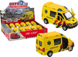 Ambulancemodel 1:32 met openslaande deuren en licht- en geluidseffecten - geel